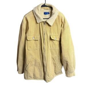 Vtg Y2K J Crew Chore Jacket Barn Coat Tan Corduroy Sherpa Lined XL Outdoors Prep